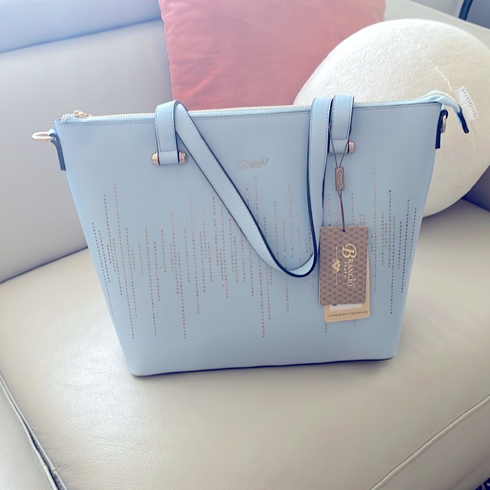 Brangio Light Blue Bling Tote Bag Purse